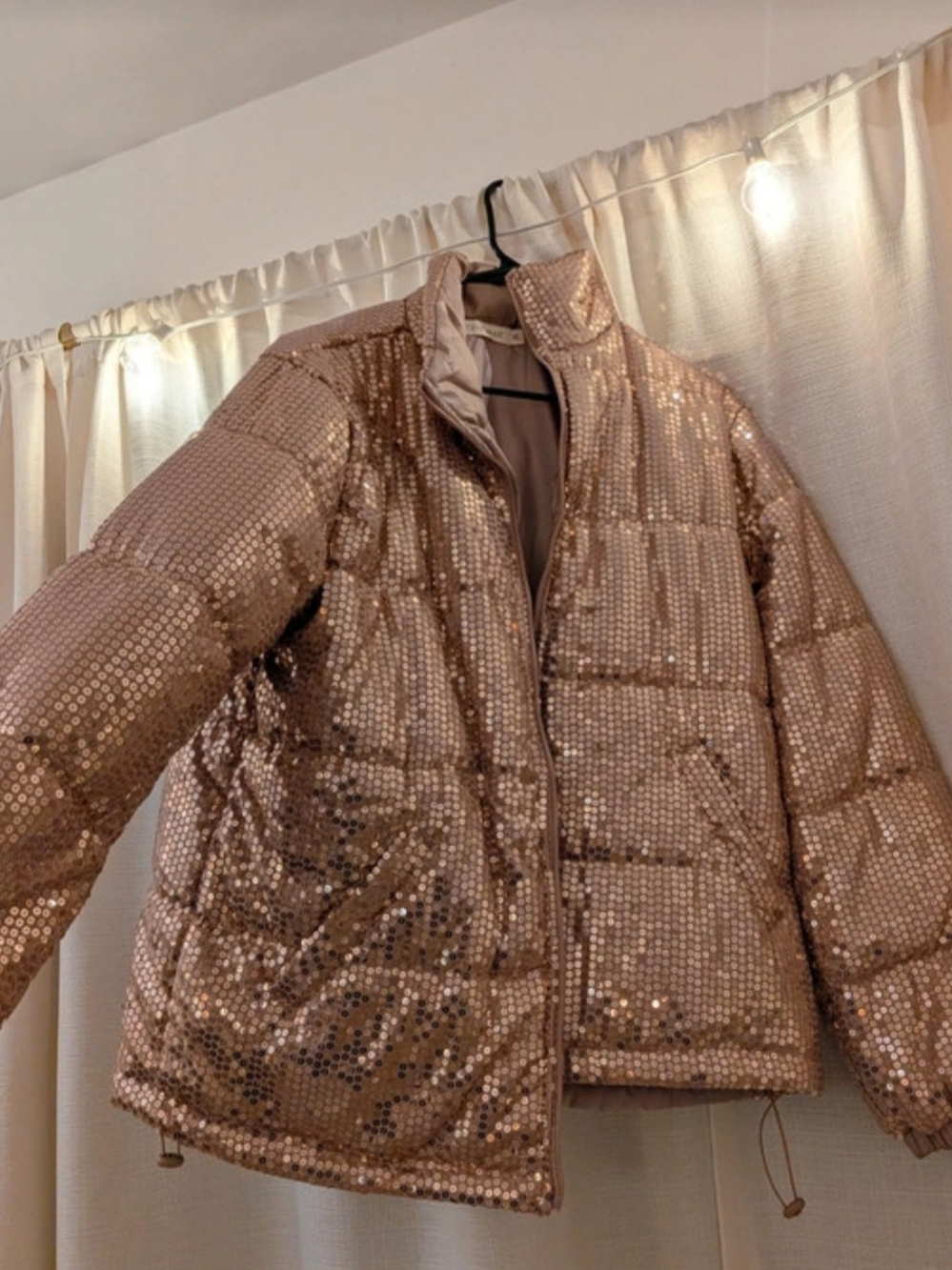 Sequined Rose Gold Puffer Jacket